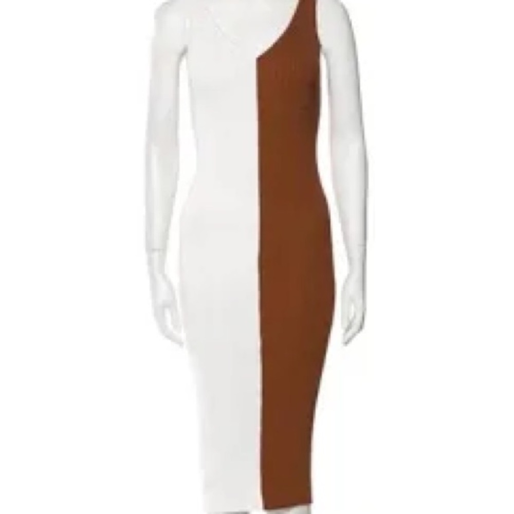 STAUD Dana White and Tan Two Tone Dress